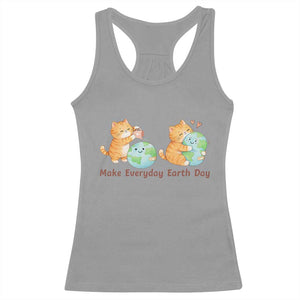 Make Everyday Earth Day Racerback Tank Top Cute Cat Healing Planet Earth TS12 Sport Gray Print Your Wear
