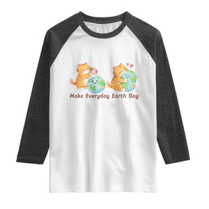 Make Everyday Earth Day Raglan Shirt Cute Cat Healing Planet Earth TS12 White Heather Charcoal Print Your Wear