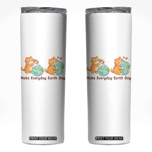 Make Everyday Earth Day Skinny Tumbler Cute Cat Healing Planet Earth TS12 White Print Your Wear