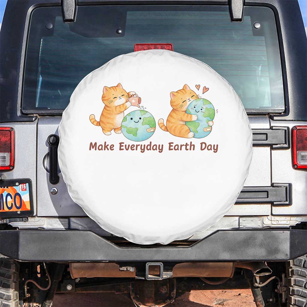 Make Everyday Earth Day Spare Tire Cover Cute Cat Healing Planet Earth TS12 No hole White Print Your Wear