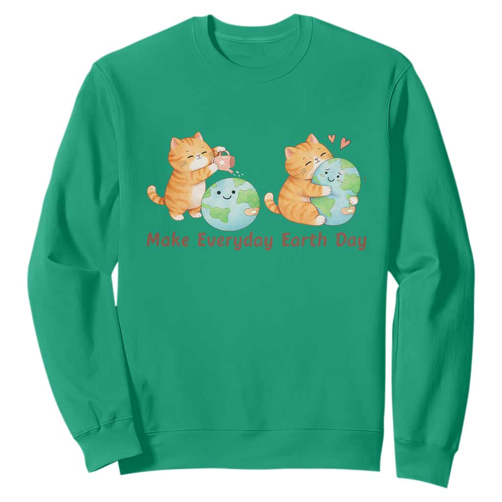 Make Everyday Earth Day Sweatshirt Cute Cat Healing Planet Earth TS12 Irish Green Print Your Wear
