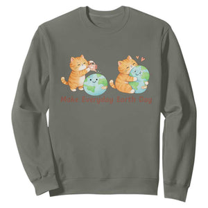 Make Everyday Earth Day Sweatshirt Cute Cat Healing Planet Earth TS12 Military Green Print Your Wear