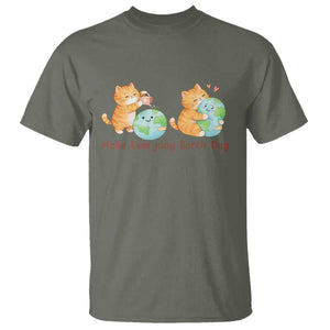 Make Everyday Earth Day T Shirt Cute Cat Healing Planet Earth TS12 Military Green Print Your Wear