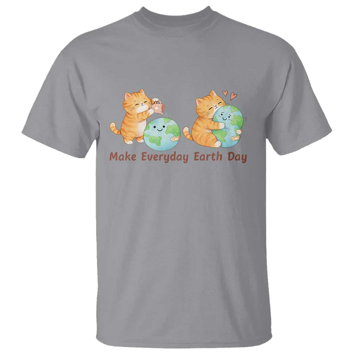 Make Everyday Earth Day T Shirt Cute Cat Healing Planet Earth TS12 Sport Gray Print Your Wear