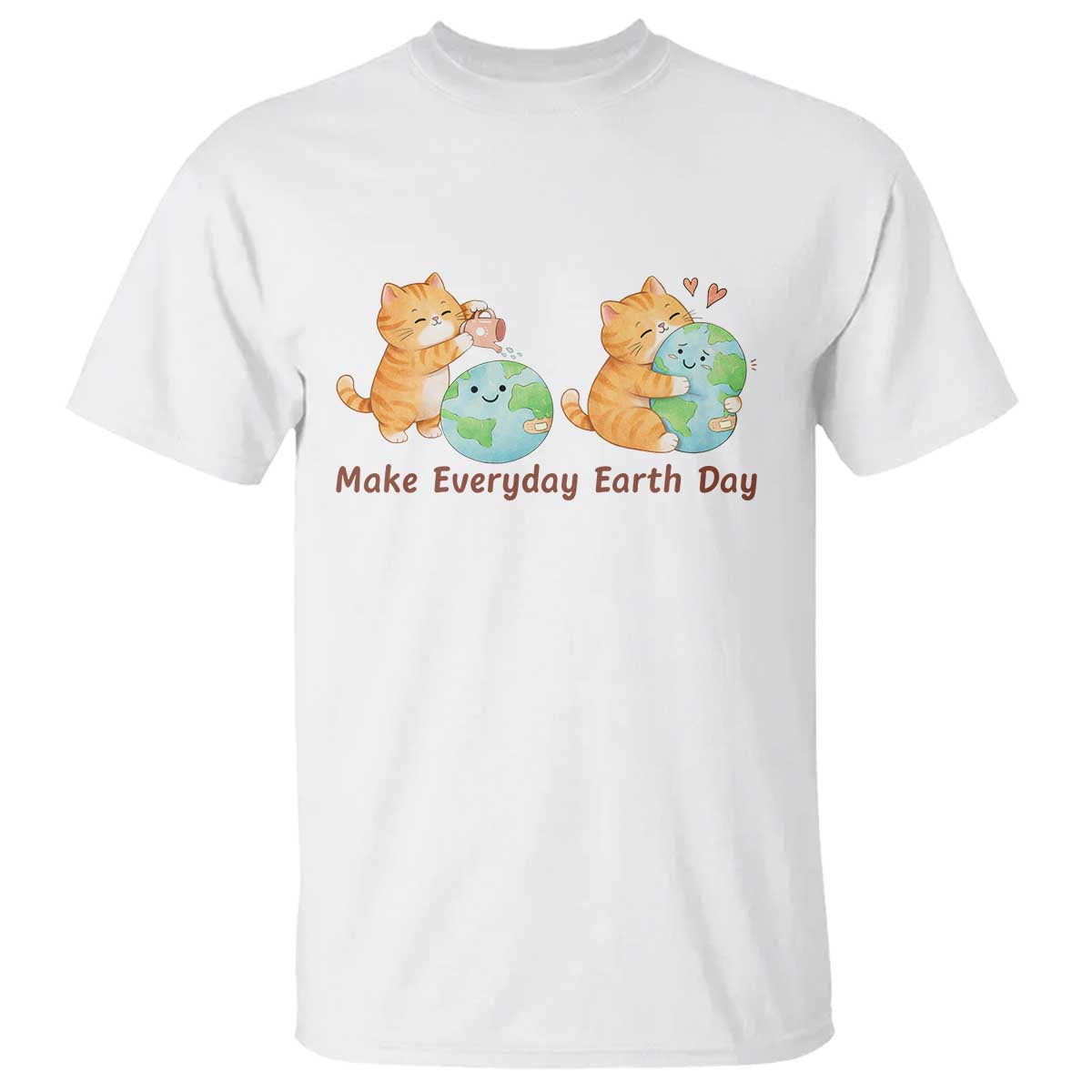 Make Everyday Earth Day T Shirt Cute Cat Healing Planet Earth TS12 White Print Your Wear