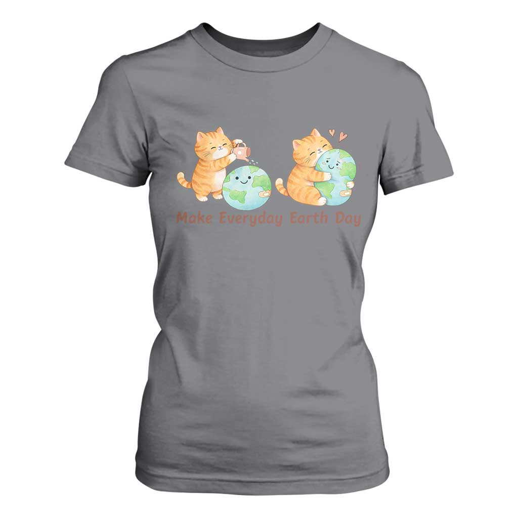 Make Everyday Earth Day T Shirt For Women Cute Cat Healing Planet Earth TS12 Charcoal Print Your Wear