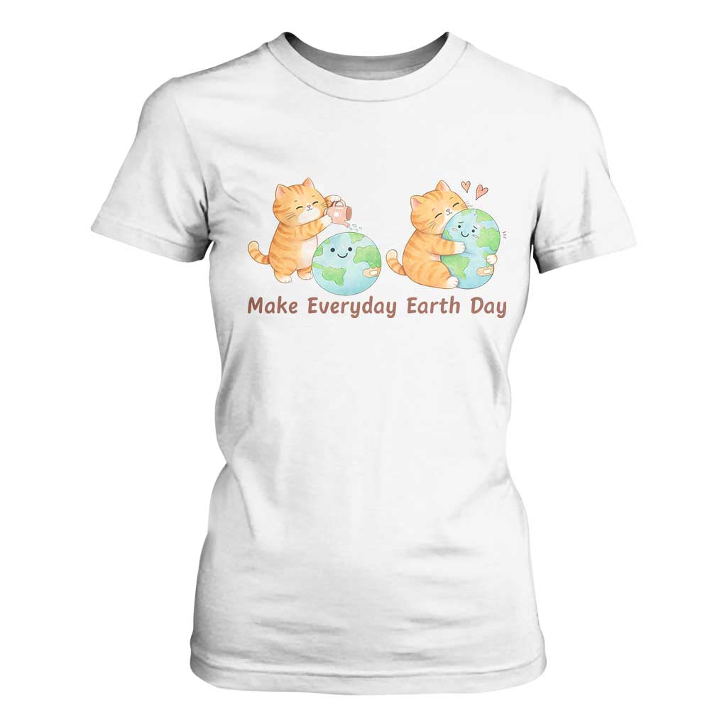 Make Everyday Earth Day T Shirt For Women Cute Cat Healing Planet Earth TS12 White Print Your Wear