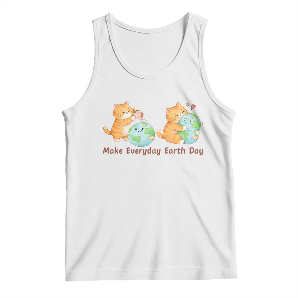 Make Everyday Earth Day Tank Top Cute Cat Healing Planet Earth TS12 White Print Your Wear
