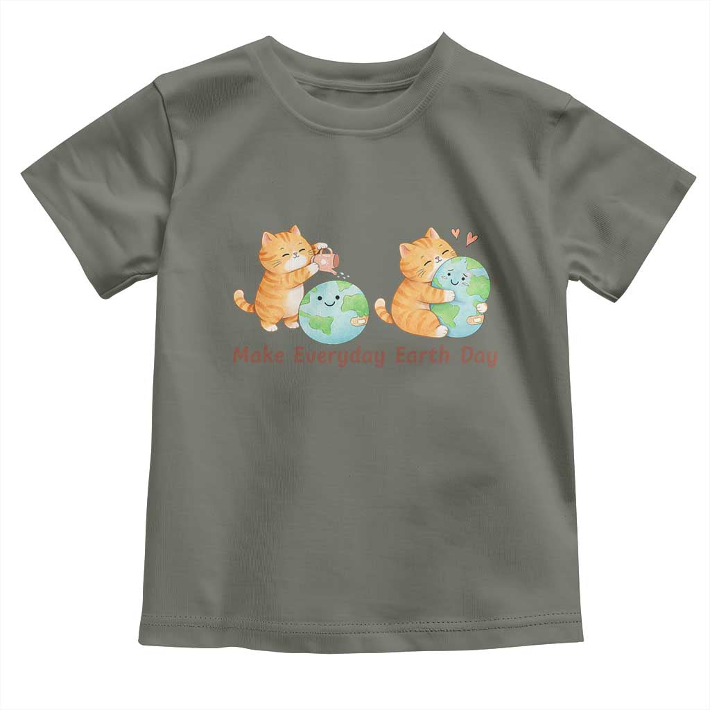 Make Everyday Earth Day Toddler T Shirt Cute Cat Healing Planet Earth TS12 Military Green Print Your Wear