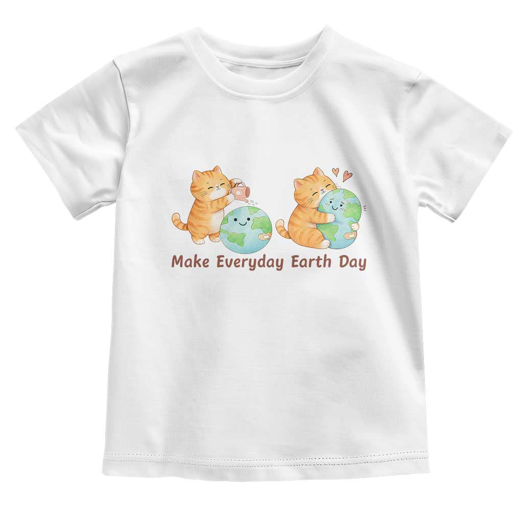 Make Everyday Earth Day Toddler T Shirt Cute Cat Healing Planet Earth TS12 White Print Your Wear