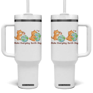 Make Everyday Earth Day Tumbler With Handle Cute Cat Healing Planet Earth TS12 One Size: 40 oz White Print Your Wear
