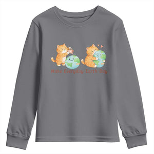 Make Everyday Earth Day Youth Sweatshirt Cute Cat Healing Planet Earth TS12 Charcoal Print Your Wear
