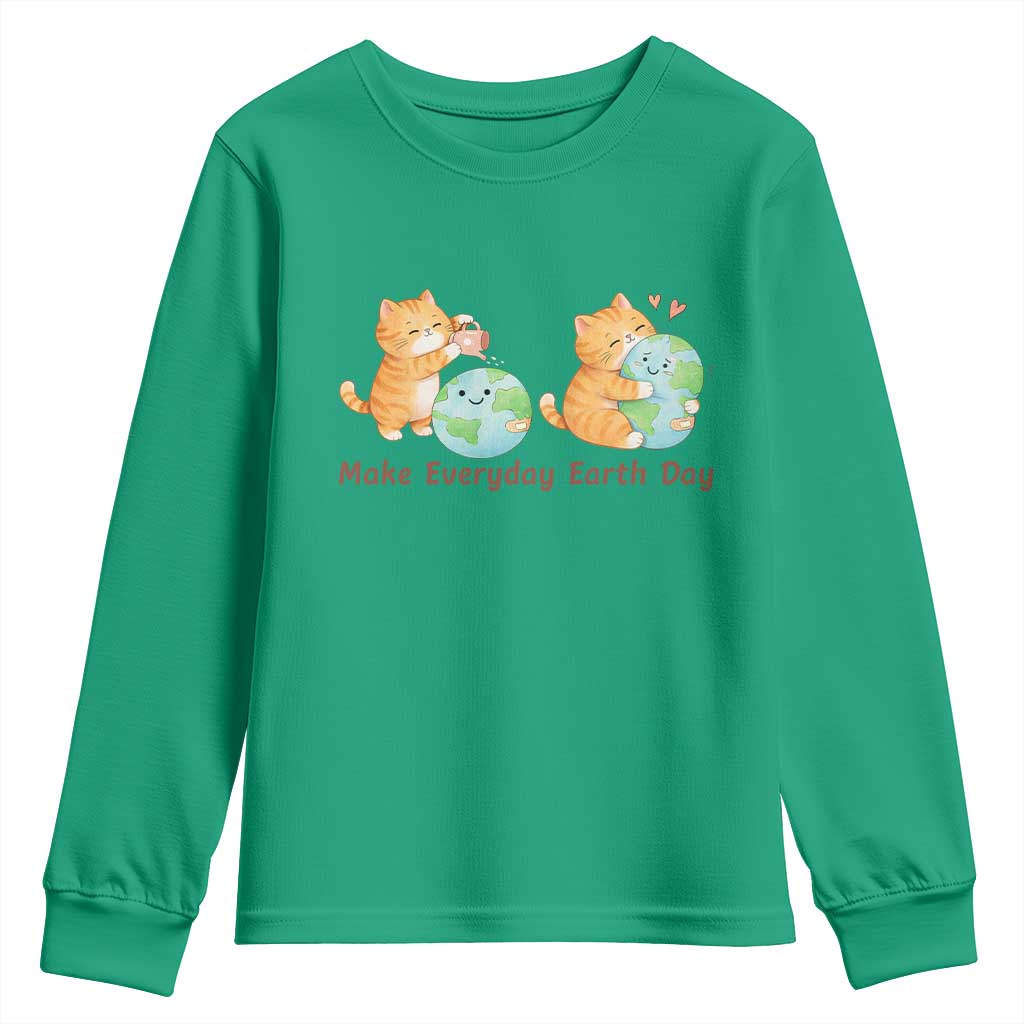 Make Everyday Earth Day Youth Sweatshirt Cute Cat Healing Planet Earth TS12 Irish Green Print Your Wear