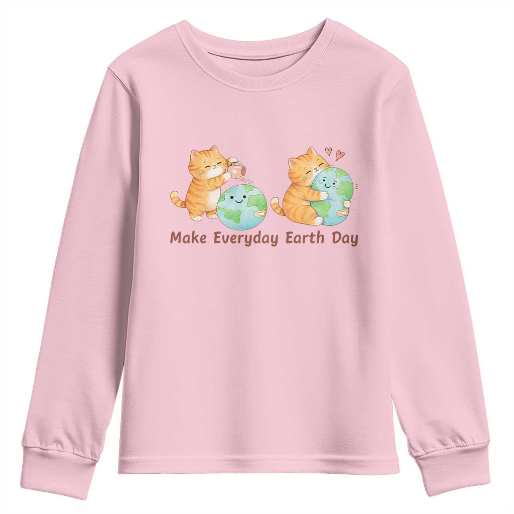 Make Everyday Earth Day Youth Sweatshirt Cute Cat Healing Planet Earth TS12 Light Pink Print Your Wear