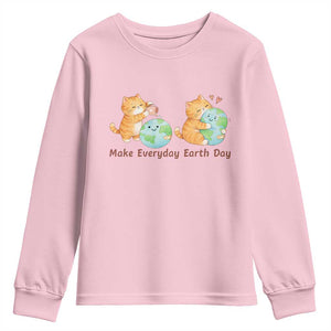 Make Everyday Earth Day Youth Sweatshirt Cute Cat Healing Planet Earth TS12 Light Pink Print Your Wear