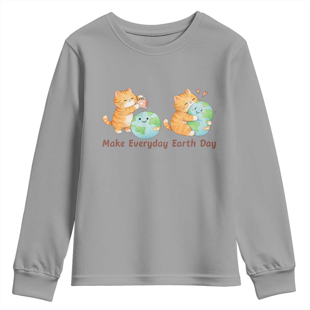 Make Everyday Earth Day Youth Sweatshirt Cute Cat Healing Planet Earth TS12 Sport Gray Print Your Wear