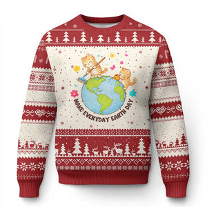 Make Everyday Earth Day Ugly Christmas Sweater Funny Cat Lover Gift TS12 Beige Red Print Your Wear