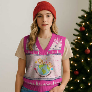 Make Everyday Earth Day V-Neck Knit Sweater Vest Funny Cat Lover Gift TS12 Hot Pink Print Your Wear