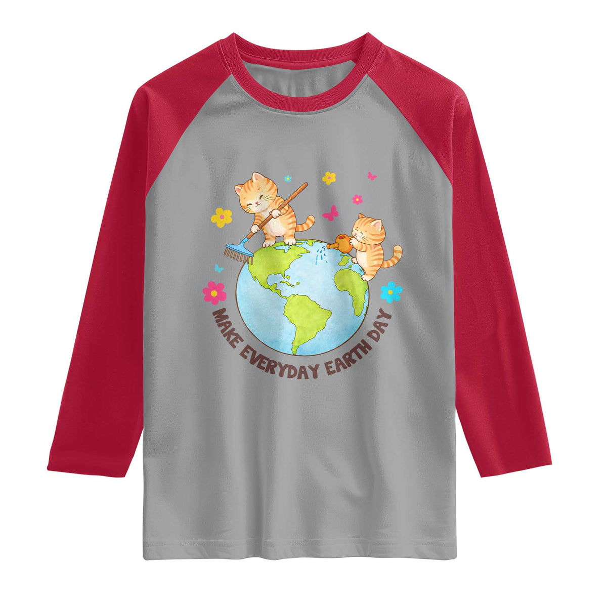 Make Everyday Earth Day Raglan Shirt Funny Cat Lover Gift TS12 Sport Gray Red Print Your Wear