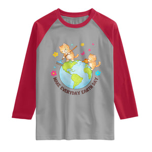 Make Everyday Earth Day Raglan Shirt Funny Cat Lover Gift TS12 Sport Gray Red Print Your Wear