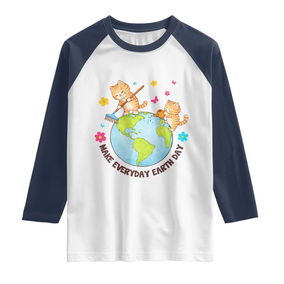 Make Everyday Earth Day Raglan Shirt Funny Cat Lover Gift TS12 White Navy Print Your Wear