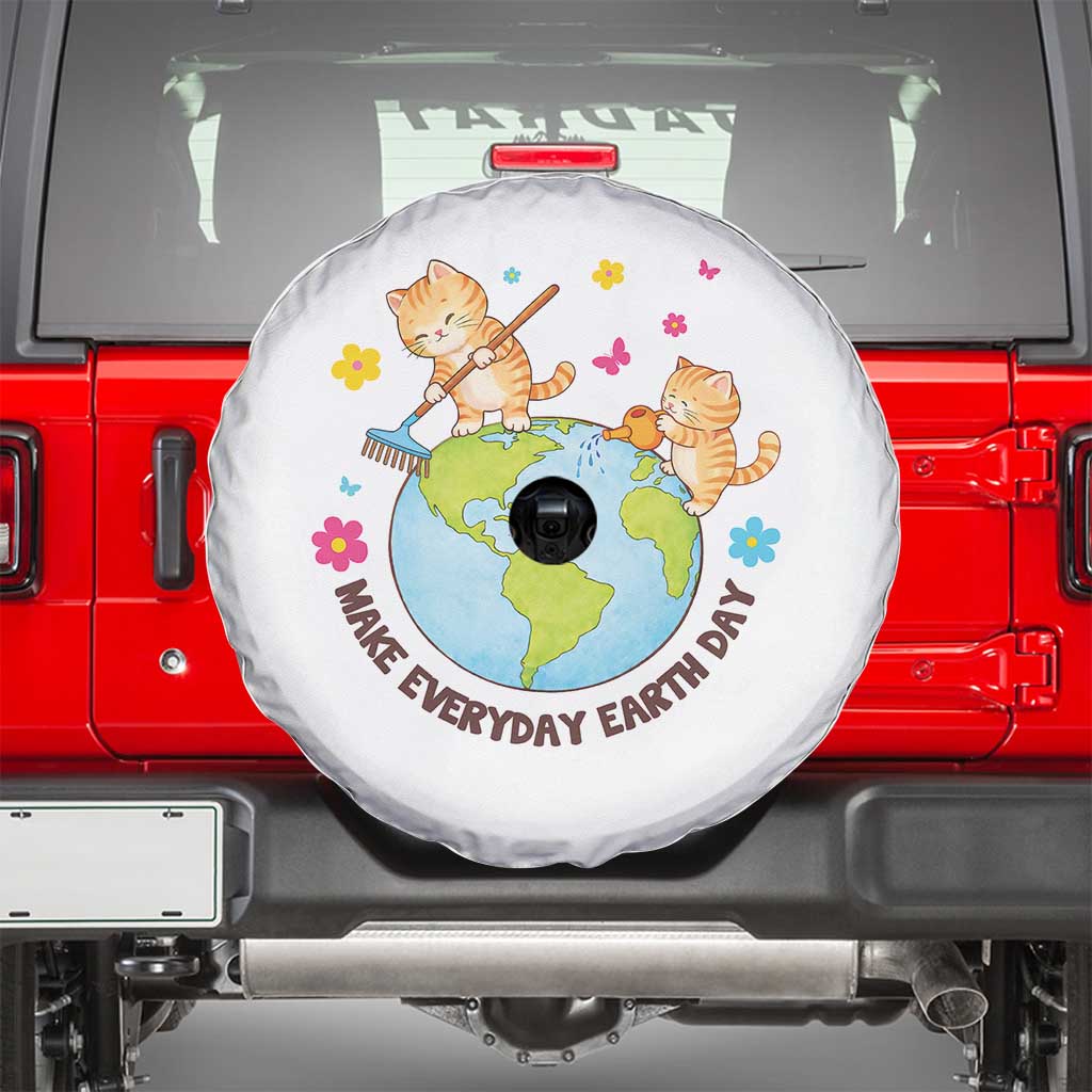 Make Everyday Earth Day Spare Tire Cover Funny Cat Lover Gift TS12 White Print Your Wear
