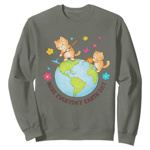 Make Everyday Earth Day Sweatshirt Funny Cat Lover Gift TS12 Military Green Print Your Wear