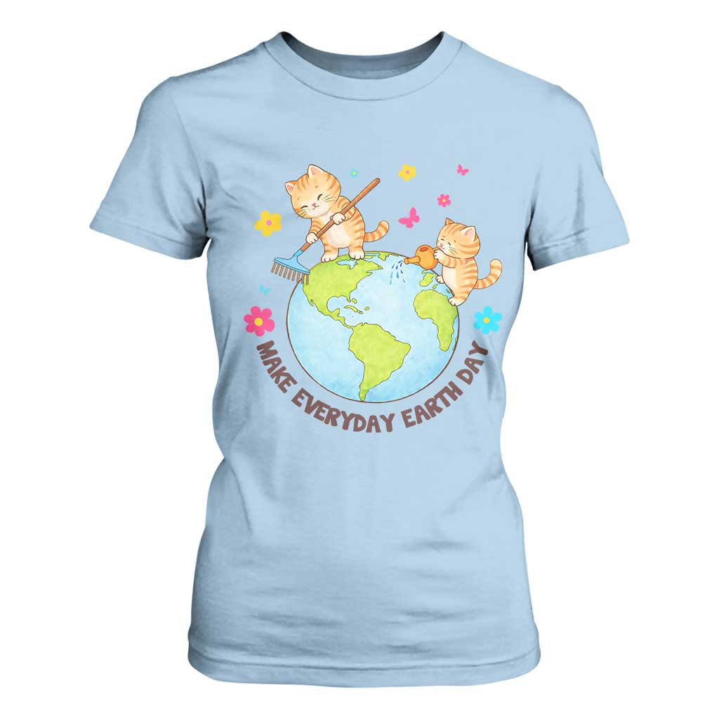 Make Everyday Earth Day T Shirt For Women Funny Cat Lover Gift TS12 Light Blue Print Your Wear