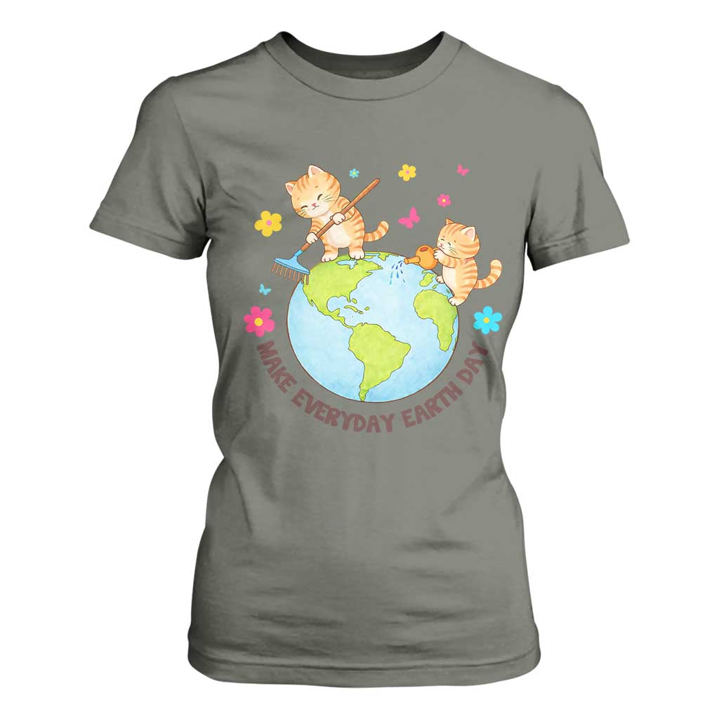 Make Everyday Earth Day T Shirt For Women Funny Cat Lover Gift TS12 Military Green Print Your Wear