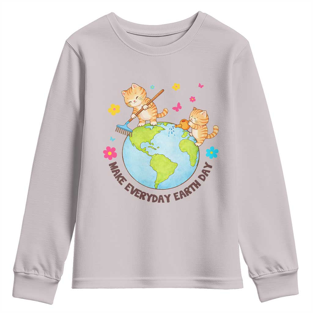 Make Everyday Earth Day Youth Sweatshirt Funny Cat Lover Gift TS12 Ice Gray Print Your Wear