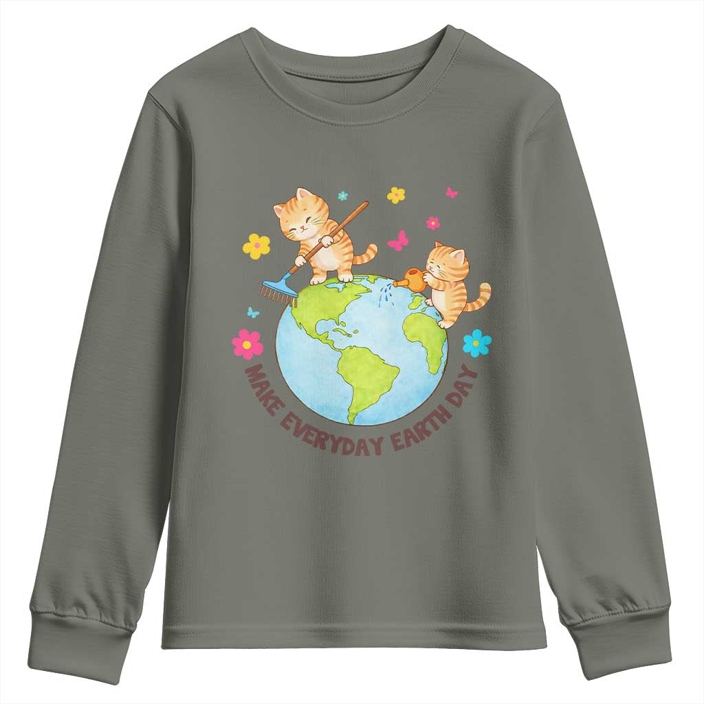 Make Everyday Earth Day Youth Sweatshirt Funny Cat Lover Gift TS12 Military Green Print Your Wear