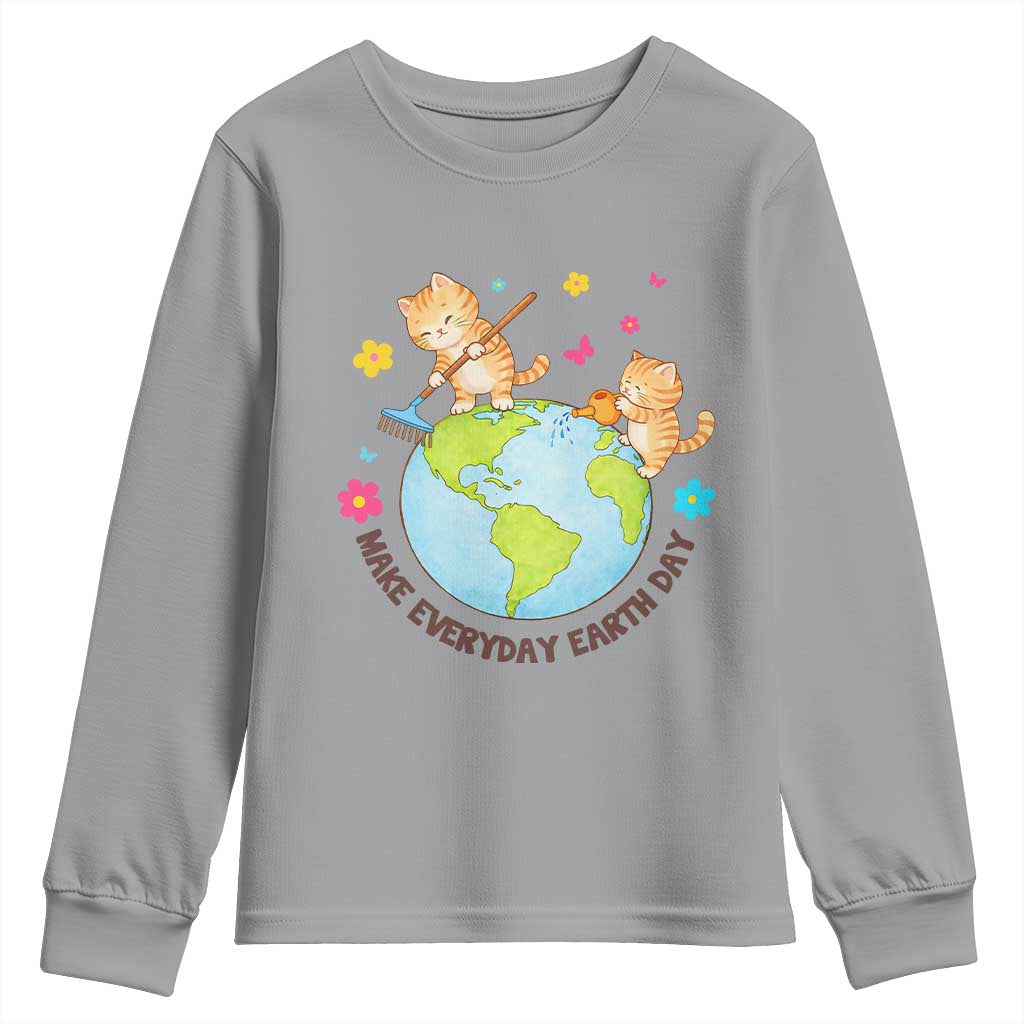 Make Everyday Earth Day Youth Sweatshirt Funny Cat Lover Gift TS12 Sport Gray Print Your Wear