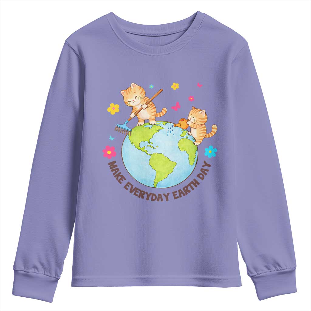 Make Everyday Earth Day Youth Sweatshirt Funny Cat Lover Gift TS12 Violet Print Your Wear