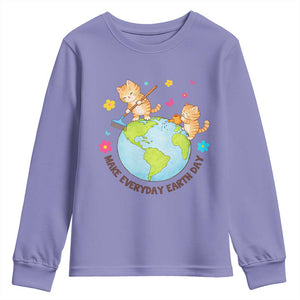 Make Everyday Earth Day Youth Sweatshirt Funny Cat Lover Gift TS12 Violet Print Your Wear