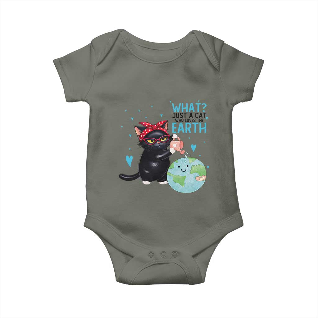 Just A Cat Who Loves The Earth Baby Onesie Earth Day Cat Lover Gift TS12 Military Green Print Your Wear