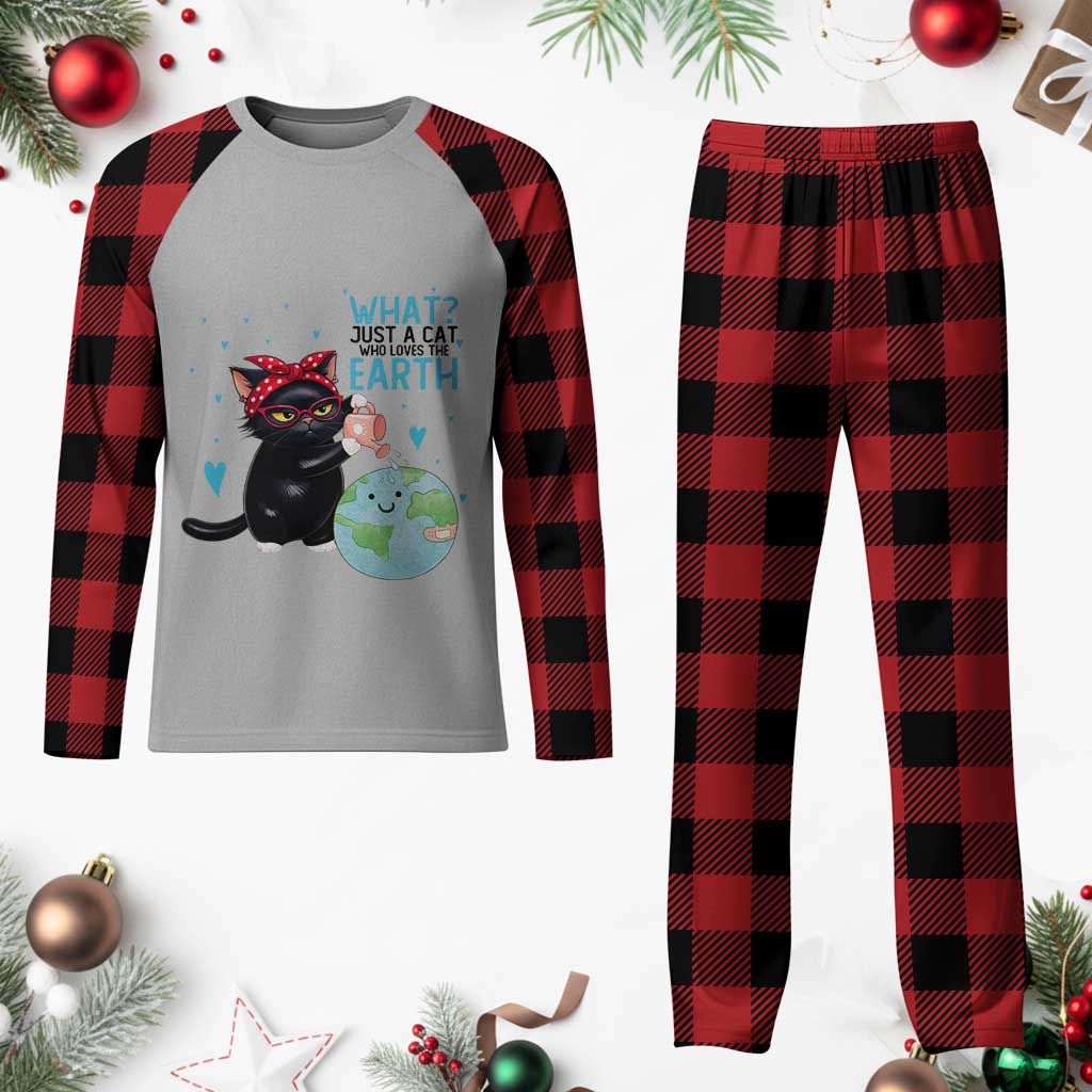 Just A Cat Who Loves The Earth Plaid Pajama Set Earth Day Cat Lover Gift TS12 Buffalo Plaid Print Your Wear
