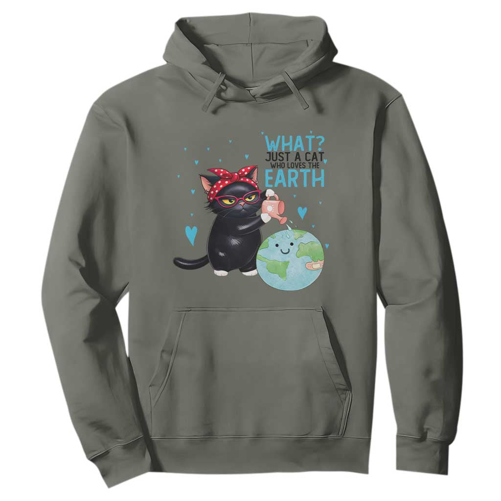 Just A Cat Who Loves The Earth Hoodie Earth Day Cat Lover Gift TS12 Military Green Print Your Wear