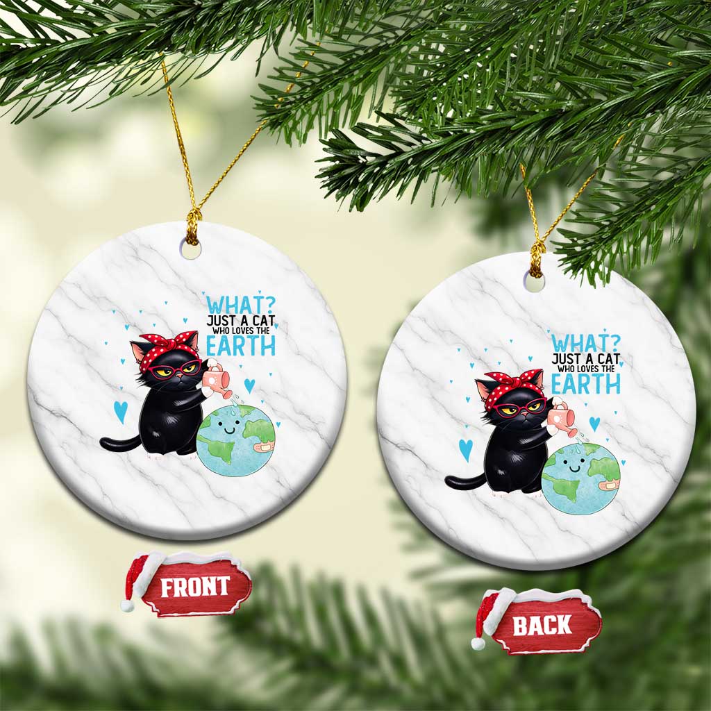 Just A Cat Who Loves The Earth Ceramic Ornament Earth Day Cat Lover Gift TS12 1pc White Marble Print Your Wear
