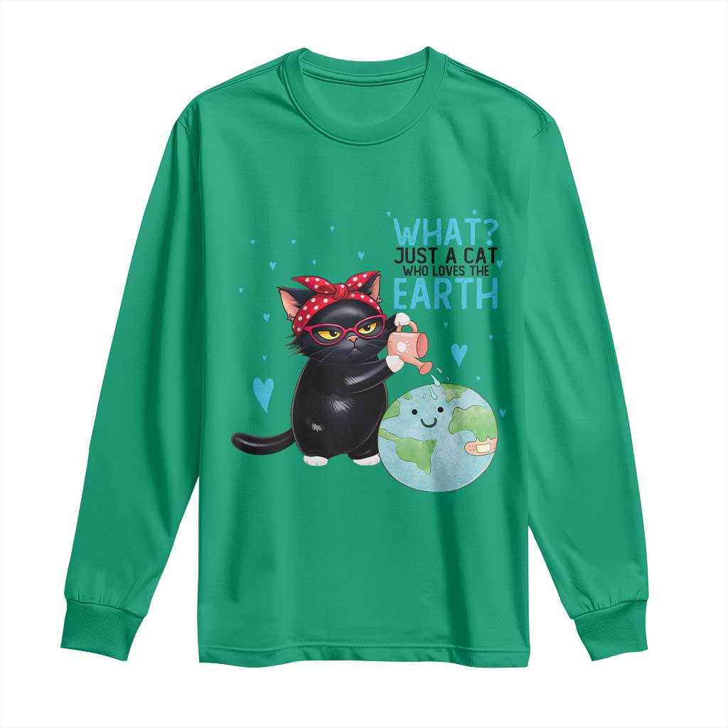 Just A Cat Who Loves The Earth Long Sleeve Shirt Earth Day Cat Lover Gift TS12 Irish Green Print Your Wear