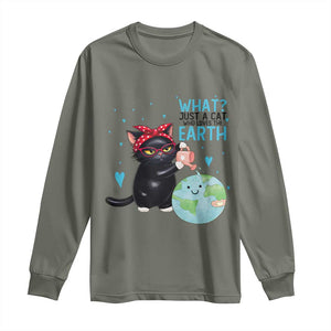 Just A Cat Who Loves The Earth Long Sleeve Shirt Earth Day Cat Lover Gift TS12 Military Green Print Your Wear