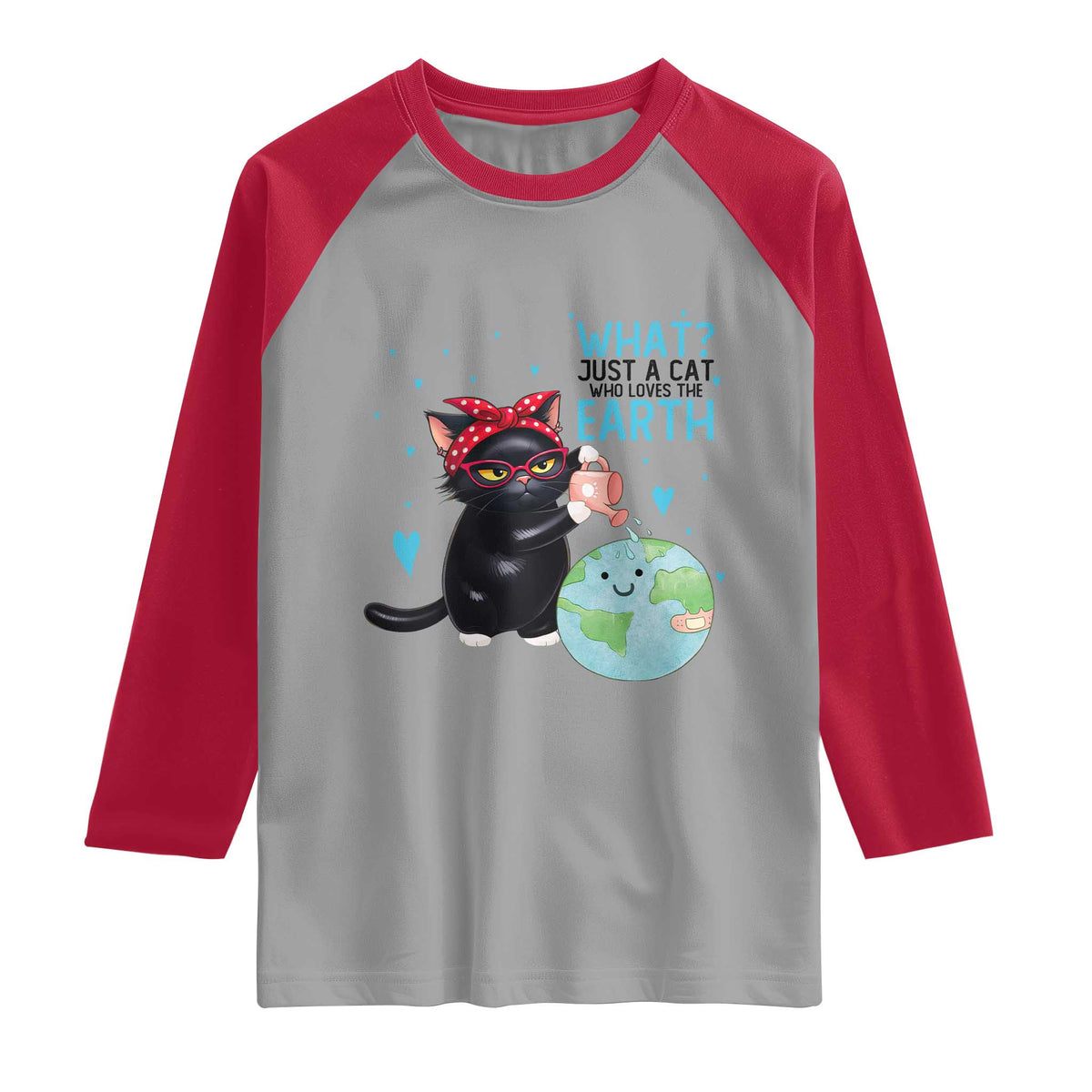Just A Cat Who Loves The Earth Raglan Shirt Earth Day Cat Lover Gift TS12 Sport Gray Red Print Your Wear