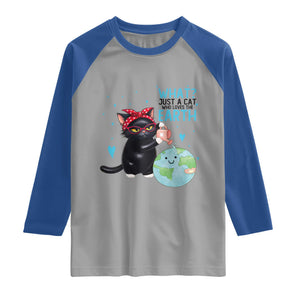 Just A Cat Who Loves The Earth Raglan Shirt Earth Day Cat Lover Gift TS12 Sport Gray Royal Print Your Wear