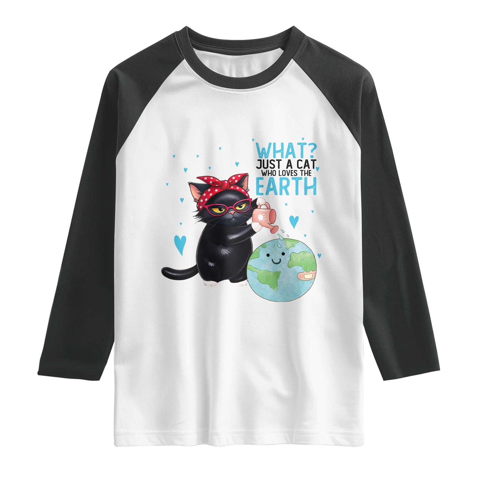 Just A Cat Who Loves The Earth Raglan Shirt Earth Day Cat Lover Gift TS12 White Black Print Your Wear