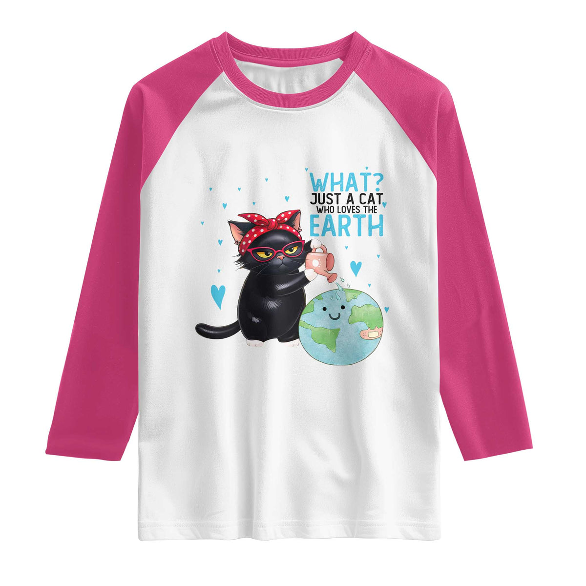 Just A Cat Who Loves The Earth Raglan Shirt Earth Day Cat Lover Gift TS12 White Heliconia Print Your Wear