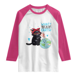 Just A Cat Who Loves The Earth Raglan Shirt Earth Day Cat Lover Gift TS12 White Heliconia Print Your Wear