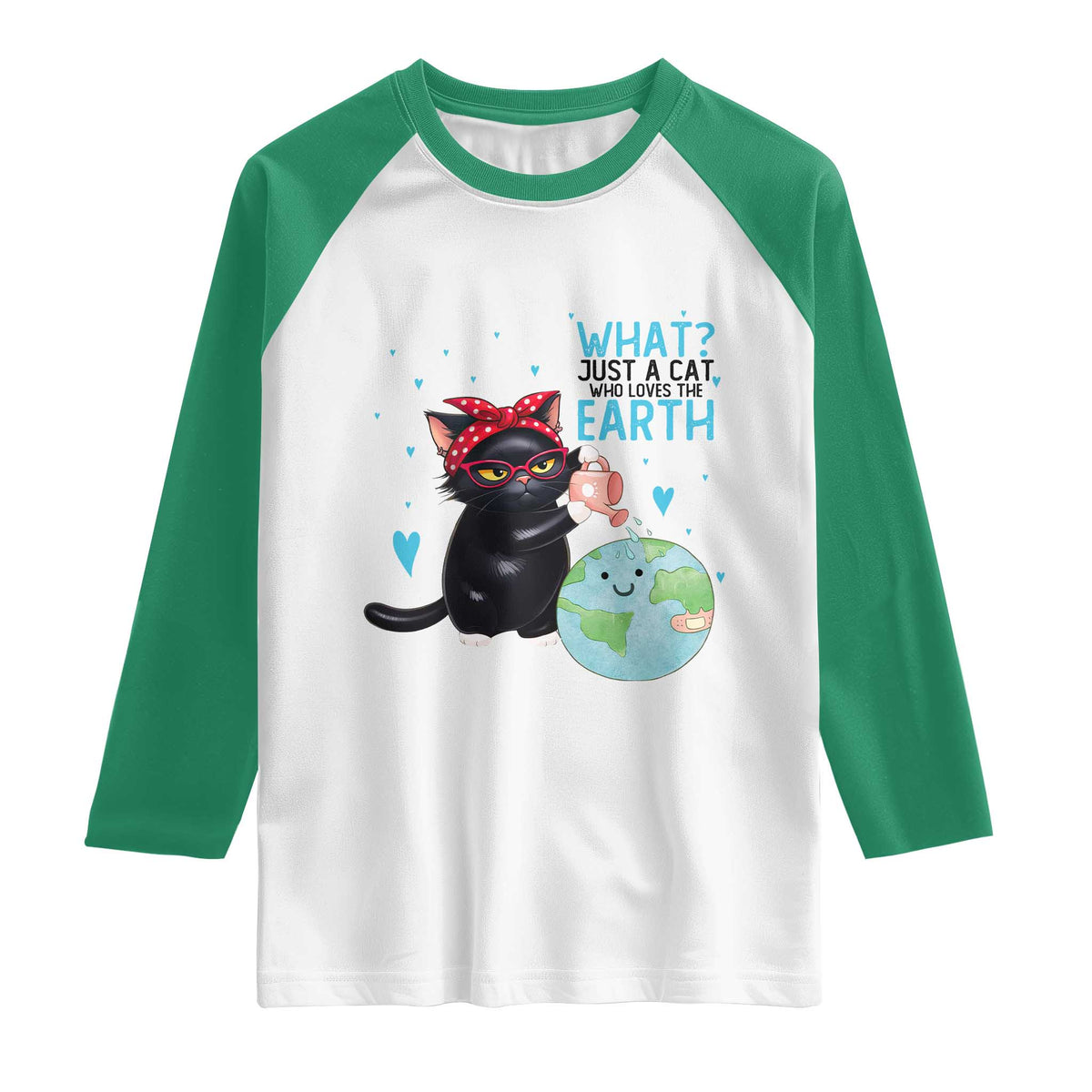 Just A Cat Who Loves The Earth Raglan Shirt Earth Day Cat Lover Gift TS12 White Kelly Green Print Your Wear