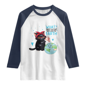 Just A Cat Who Loves The Earth Raglan Shirt Earth Day Cat Lover Gift TS12 White Navy Print Your Wear