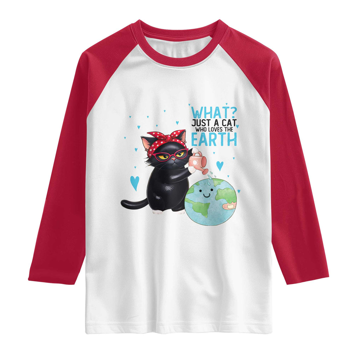 Just A Cat Who Loves The Earth Raglan Shirt Earth Day Cat Lover Gift TS12 White Red Print Your Wear