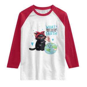 Just A Cat Who Loves The Earth Raglan Shirt Earth Day Cat Lover Gift TS12 White Red Print Your Wear