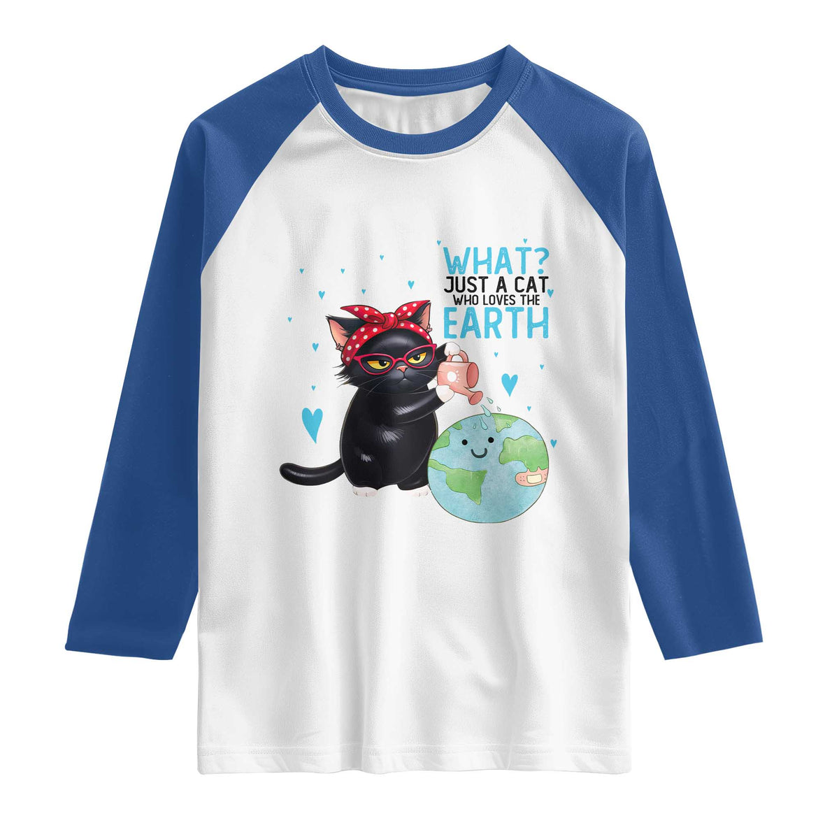 Just A Cat Who Loves The Earth Raglan Shirt Earth Day Cat Lover Gift TS12 White Royal Print Your Wear